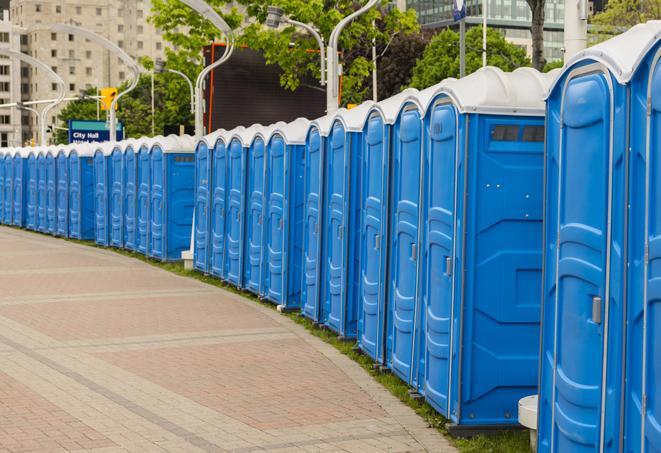 Seasonal porta potty units set up at a Princeton, Minnesota venue